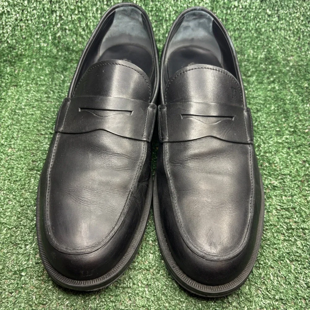 Tods Penny Loafer Leather Slip On Classic Luxury Dress Shoes Black‎ Mens Size 10
